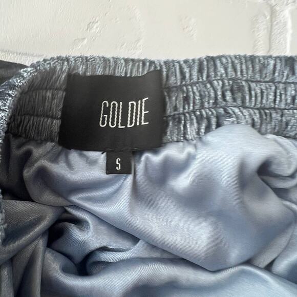 Goldie Grey Blue Crushed Velvet Pleated Pull On Midi Skirt -sz S - Picture 3 of 5